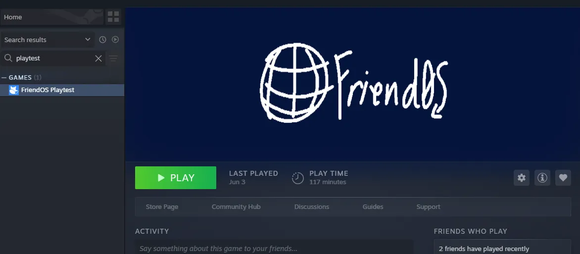 A shot of FriendOS Playtest on steam.