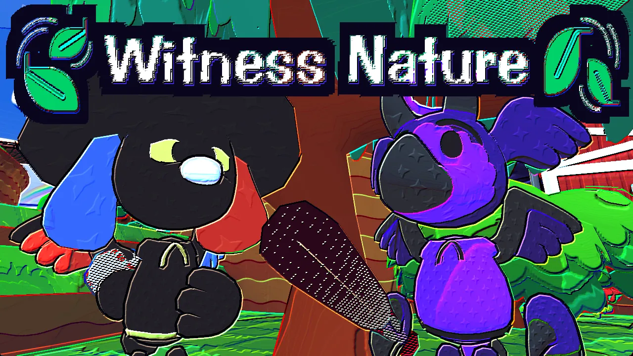 A thumbnail for a FriendOS Nature Documentary, with the subtitle Witness Nature and two friends.